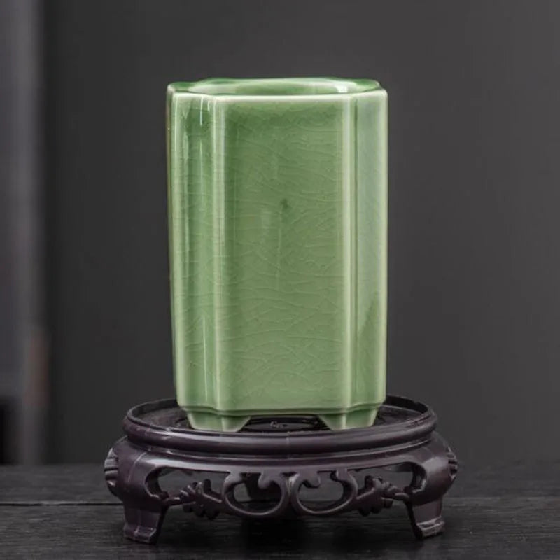 Porcelain Square Celadon Glazed Orchid Flowerpot Bonsai Vase Plant Pot Crafts Art Ornaments Home Garden Decor