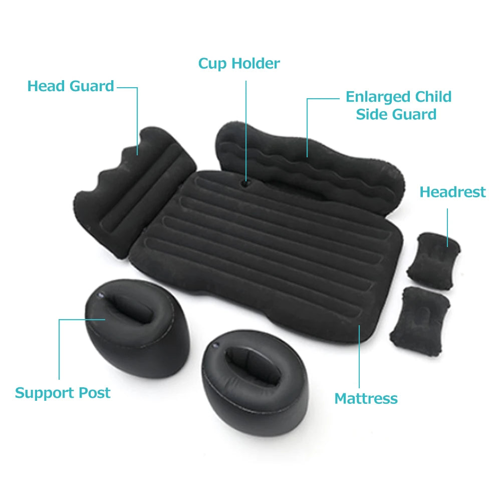 Upgraded Inflatable Travel Mattress for Car - SUV Air Bed with Flocking Surface - Portable Camping Mat for Home, Outdoor & Road