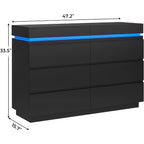 Modern 6 Drawer Dresser with Sliding Desktop, Wide Chest of Drawers with Charging Station & LED Lights