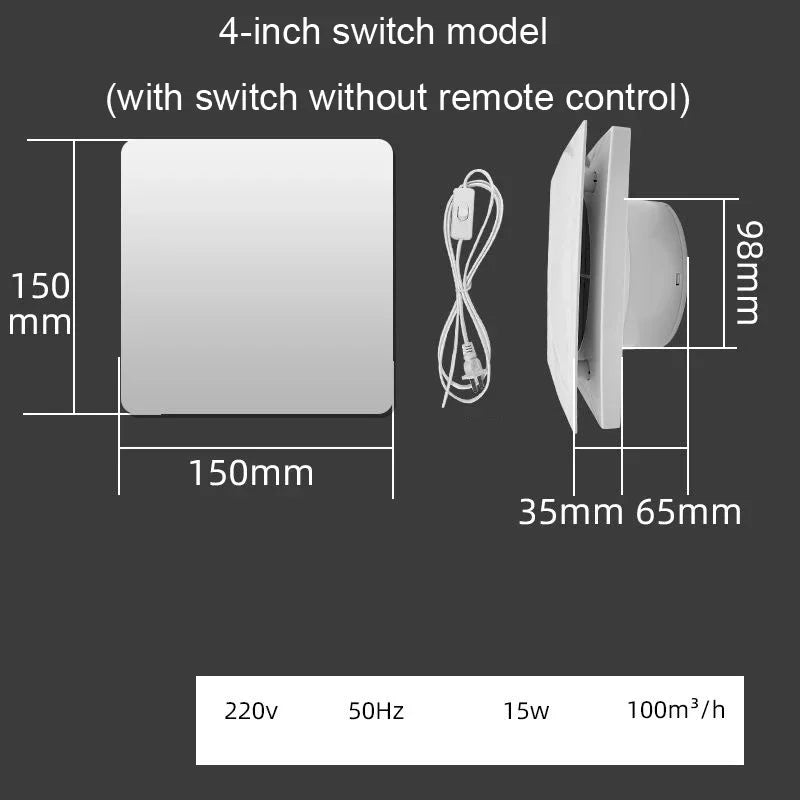4Inch High Speed Exhaust Fan Toilet Kitchen Bathroom Hanging Wall Wind