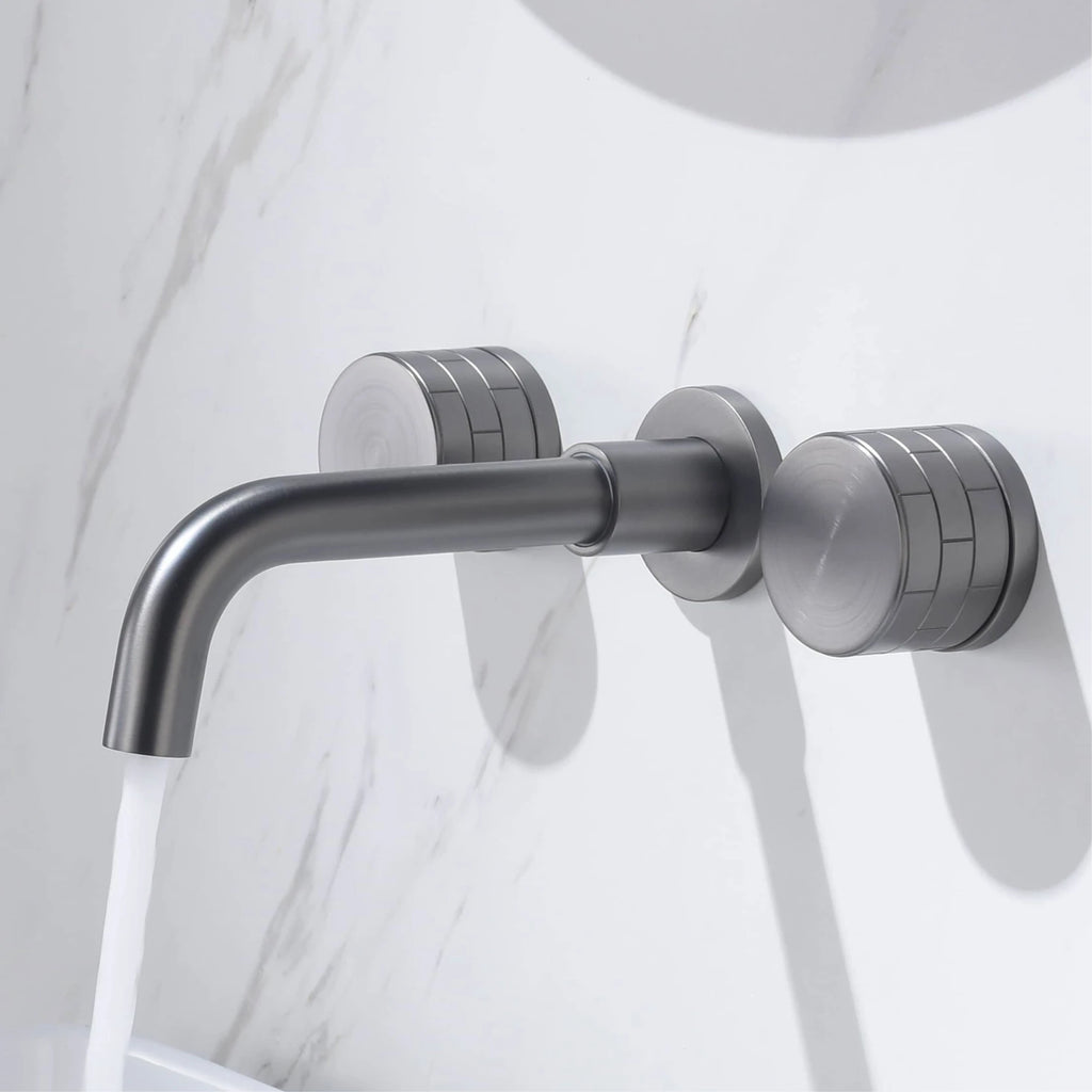 Luxury black bathroom concealed faucet wall-mounted design, double handle, 3-hole cold and hot dual-control brass basin Tap