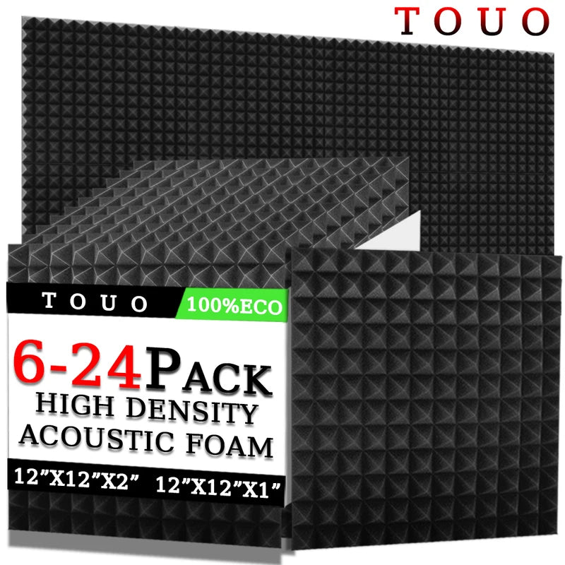 TOUO 6/12/24 Pcs Pyramid Acoustic Foam Sound Absorbing Studio Acoustic Treatment Noise Insulation For Walls Acoust Insulation