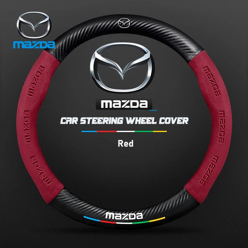 For Mazda 2 3 5 6 CX-4 CX-5 CX-7 CX-8 CX-30 CX-50 MX5 Miata RX-7 RX-8 Axela Atenza Car Carbon Fiber Leather Steering Wheel Cover