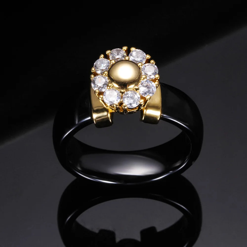 Luxury Sunflower Zircon Ceramic Ring - Titanium Steel Metal Finger Jewelry for Women & Girls | AlluCanFind
