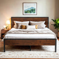 HOOMIC Bed Frame with Wooden Headboard, Metal Platform Bed with Strong Mattress Foundation, No Box Spring Needed,