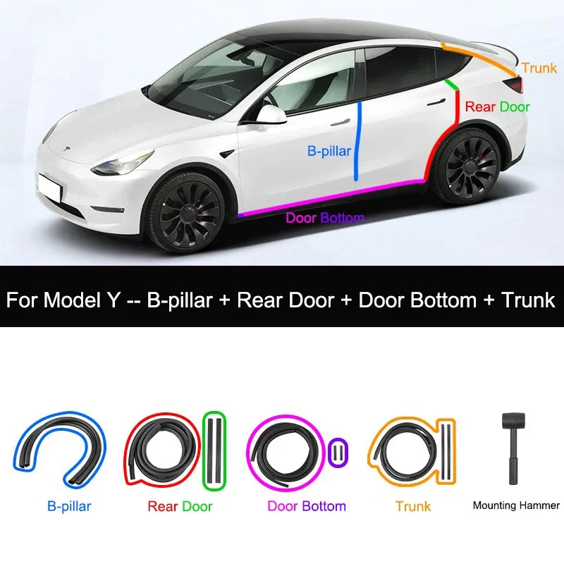 For Tesla Model Y 2021-2024 Door Seal Strip Kit Soundproof Rubber Weatherstrip for Model 3 B-Pillar Sealing Set Noise Reduction