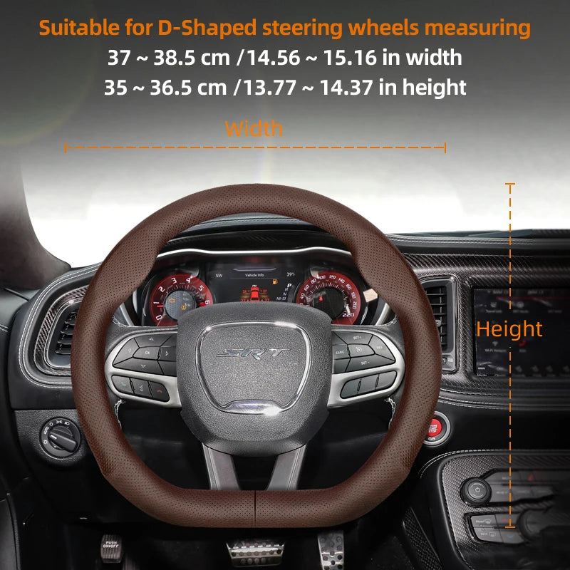 Suitable for Dodge Ultra-Thin Breathable Leather Steering Wheel Cover Suitable for Challenger Journey Charger Caliber Durango Ram 1500 Grand Caravan Dart Dakota Nitro Avenger Viper