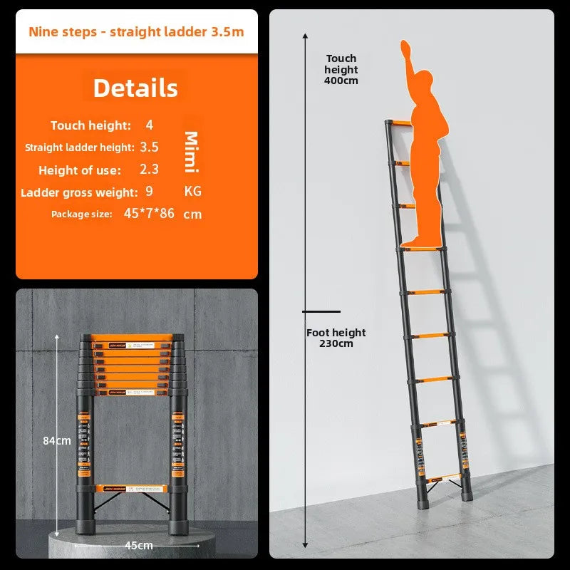 Thickened carbon steel telescopic ladder Multifunctional herringbone ladder Bamboo ladder Lifting  folding engineering staircase