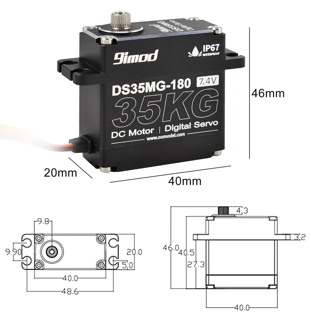 9imod DS35MG 35kg Waterpoof Servo 180°/270° Full Aluminum Case Stainless Steel Gear High Torque for 1/6 1/8 1/10 1/12 RC Car DIY