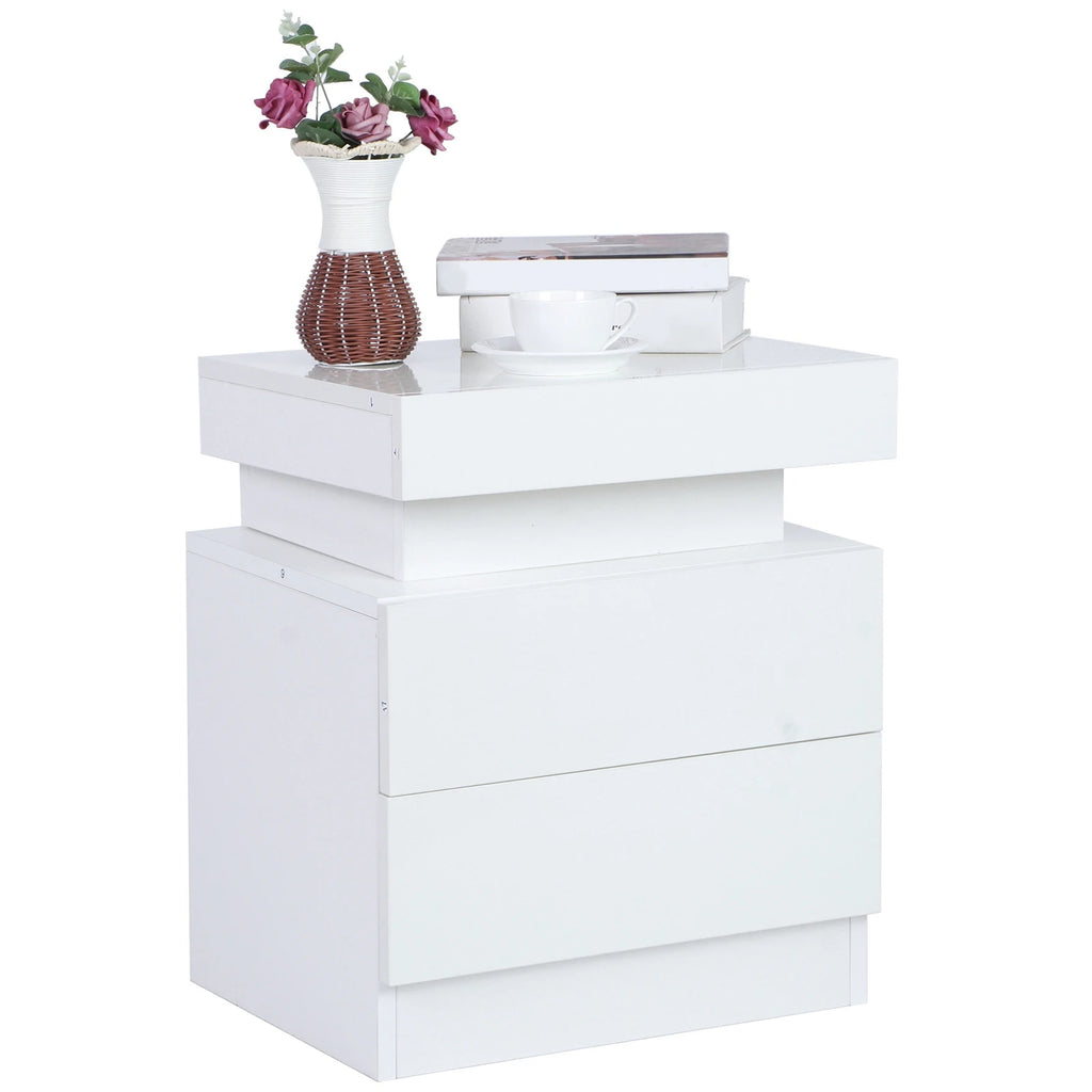 Bedroom LED Nightstand Bedside Table Large Capacity RGB Light Storage Nightstand Cabinet with 2 Drawers for Bedroom Nightstand