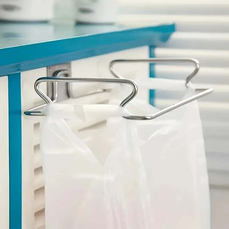 1Pc Stainless steel kitchen garbage rack: household wall mounted plastic bag storage rack, kitchen storage daily essential tools
