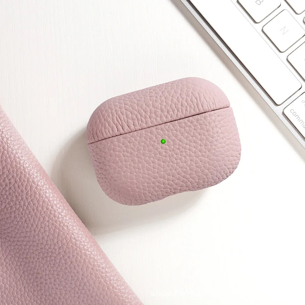For AirPods Pro 3 Lychee Pattern Cowhide Leather Case for Airpods 4 3 2 1 Pro All-inclusive Earphone Protection Handmade Cover
