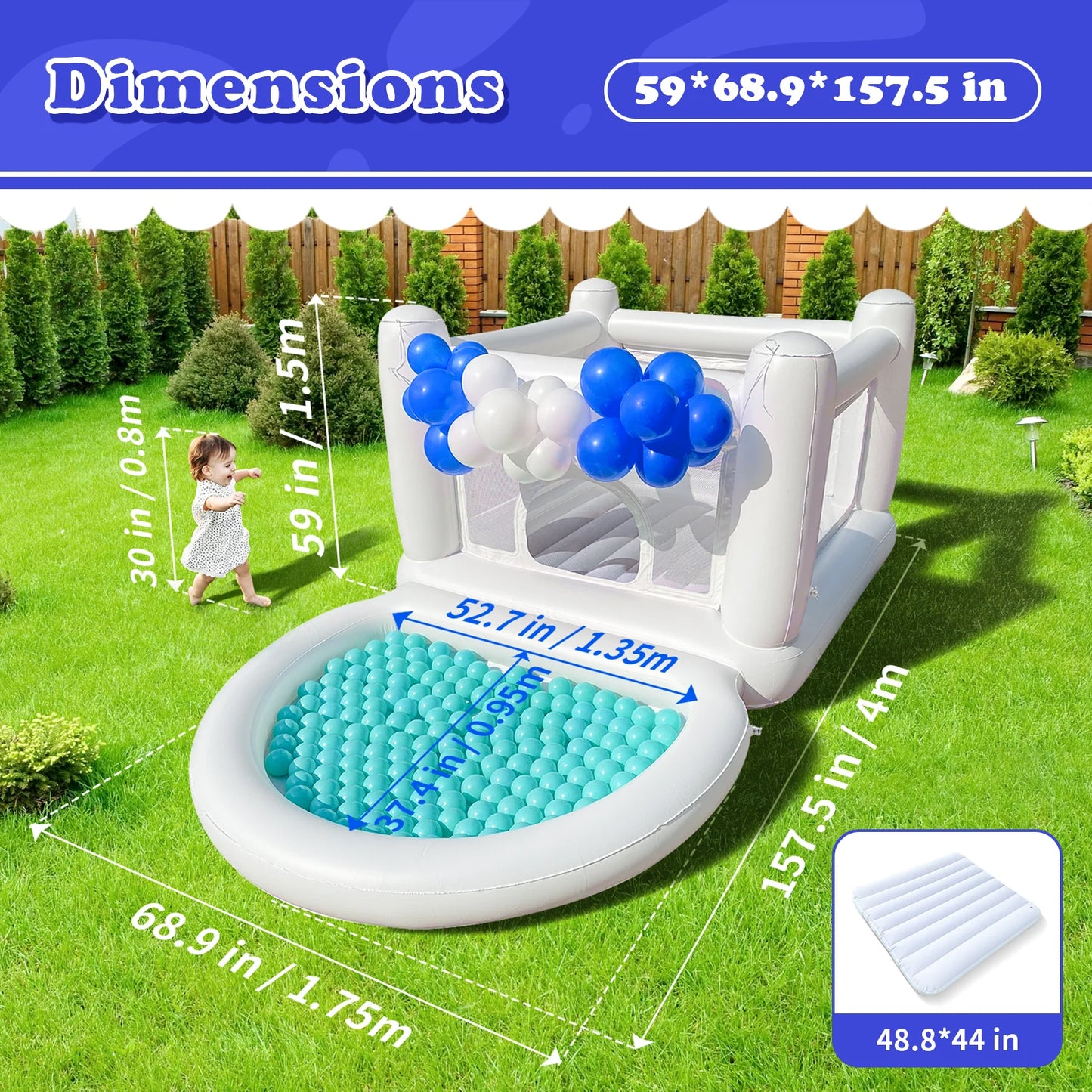 White Bounce House & Ball Pit with Pump
