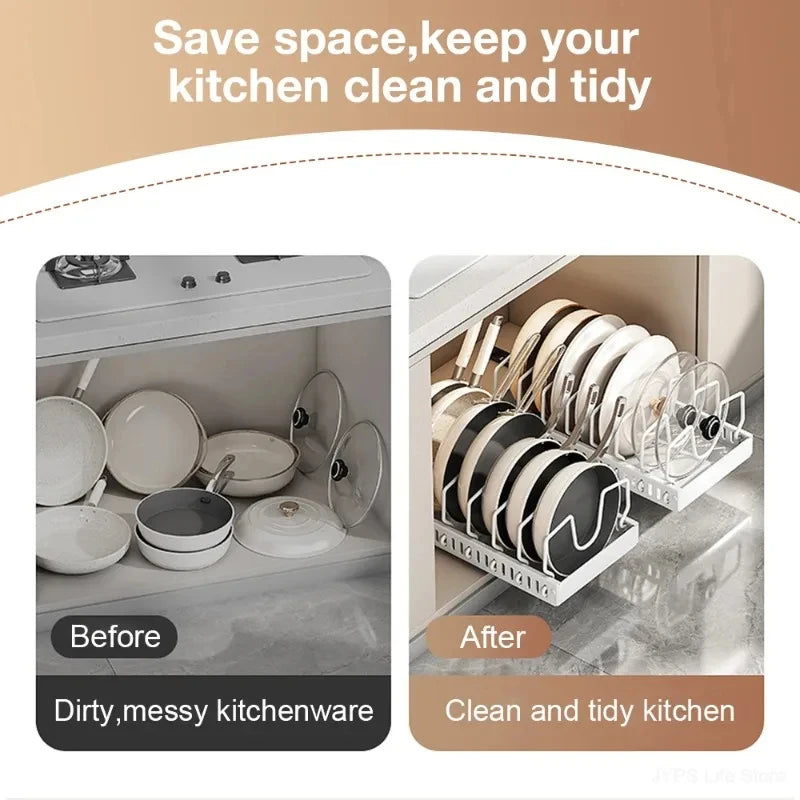 1Pc Multifunctional Pull Out Kitchen Organizer for Pots Pans Pot Lid Holder Spice Rack Dish Drying Drawer Storage
