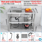 Stainless Steel Sink Kitchen Household Thickened Single Trough with Bracket Wash Basin Sink with Platform Easy Landing