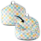 Compressed Foam Bean Bag Chair for Kids, Rainbow Checkerboard