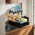 Sturdy Kitchen Dish Rack Space Saving Countertop Shelf Bowl and Utensil Organizer Storage Rack