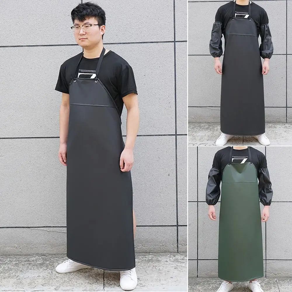 Soft PU Leather Kitchen Apron Black Green Waterproof Work Apron Oil-proof Aquatic Butchery Food Apron Farmers Market
