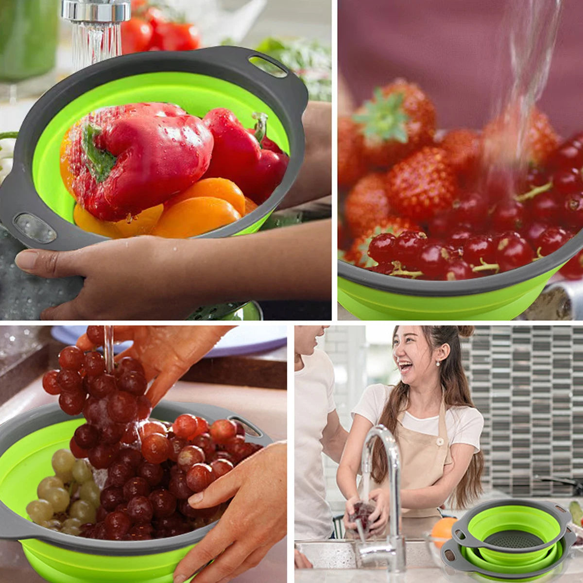 Kitchen Vegetable Washing Utensil, Circular Retractable Folding Drain Basket, Filter Basket, Vegetable Washing Basin, Fruit Blue