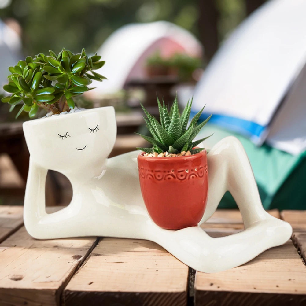 Relaxing Person Holding Pot Planter with Drainage Hole Kinky Planter Ornament Penis Body Vase Decor for Succulents Cactus