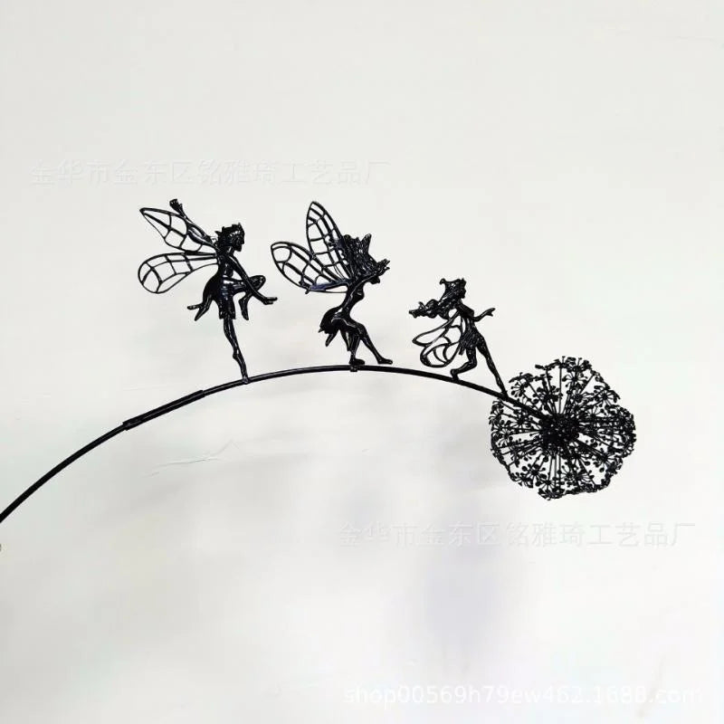 Garden Decorative Fairies and Dandelions Dance Together Metal Garden Yard Art Decor Lawn Landscape Sculpture Pixies Decoration