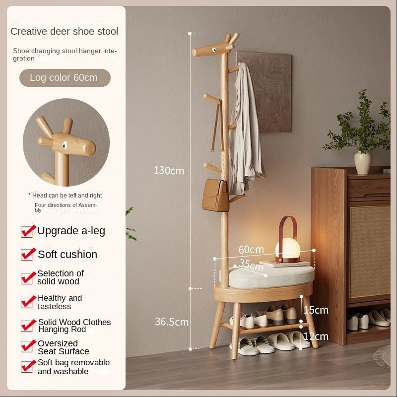 Realife Solid Wood Deer Shoe Changing Stool With Hanging Clothes Rack Integrated For Home Use Shoe Cabinet For Sitting 2025 New