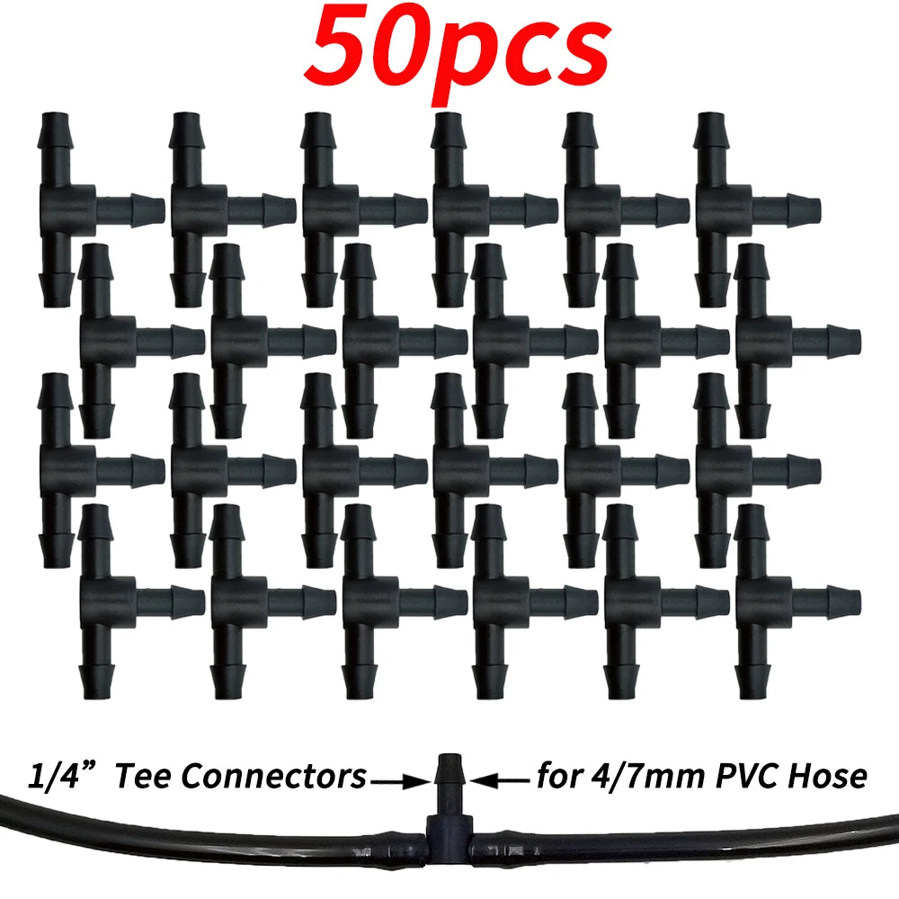 4/7mm Hose Dripper Water Tee Connector Plastic Barbed 1/4" Pipe Tubing Watering Coupling Joint Garden Micro Drip Irrigation Tool