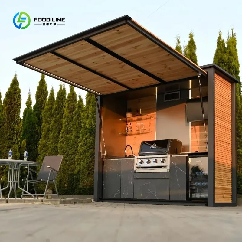 Customized Portable Outdoor Kitchen Prefab Cooking Station With Complete Grill Sink And Fridge For Outdoor Camping And Shop Use