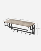 VASAGLE Wall wardrobe with Shelf Wall Shelf with 5 Removable Hooks Wall Mounted Hanger Regardless with Hanging Bar