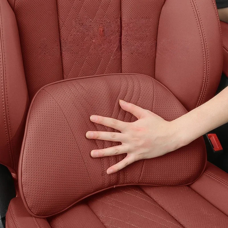 Car Seat High-end Leather Pillow Neck Driving Seat Headrest Back Cushion Luxury Universal Auto Lumbar Support Waist Head Qulit