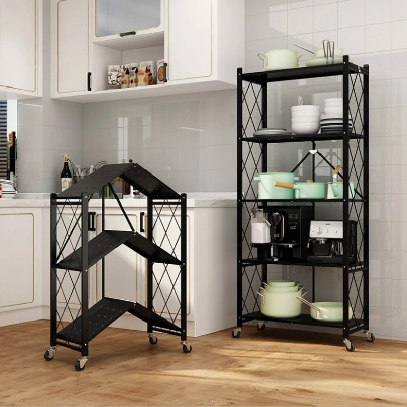 No-Installation Kitchen Storage Rack Multi-Purpose Rolling Cart Microwave Oven Stand Organizer Shelf for Countertop