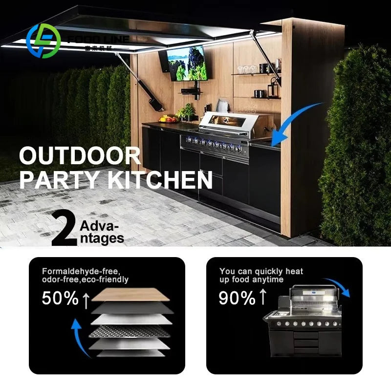 Stainless Steel Outdoor Kitchen Island with LED Lighting and Sink for Patio Garden Poolside BBQ Grill Cabinet with Drawers