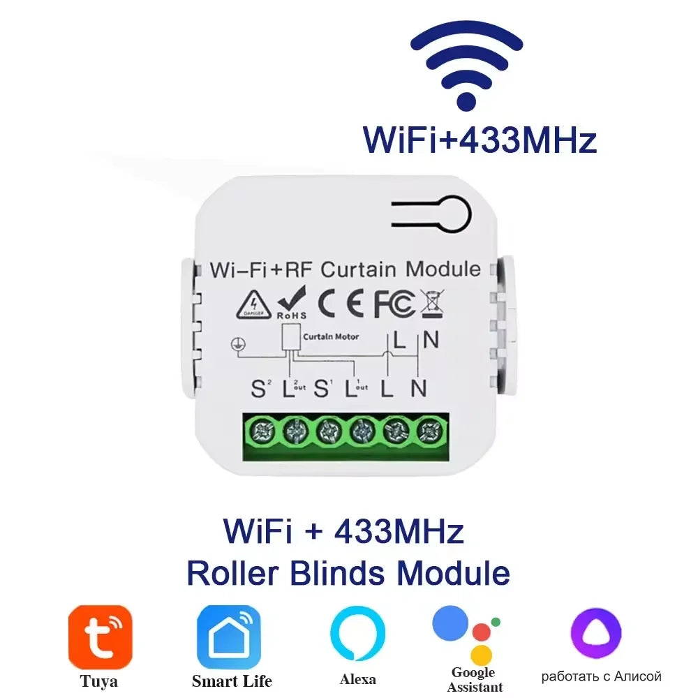 Tuya Wifi Smart Switch with RF 433MHz Remote for Curtain Shutters Roller Blinds Projector Screen Window Shade Alexa Google Home