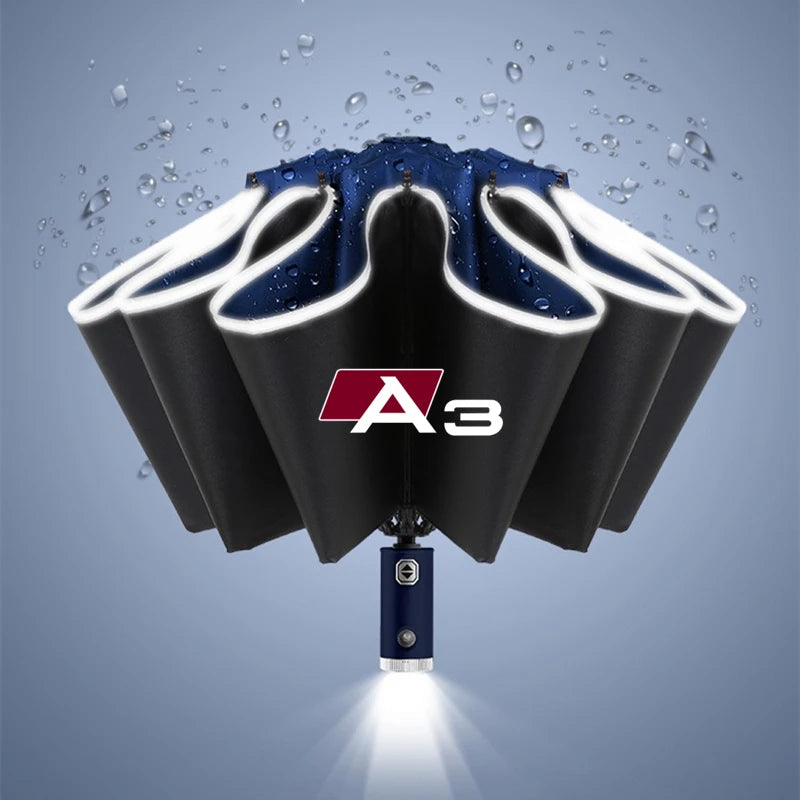 Car Umbrella With LED Flashlight Reflective Stripe Reverse Umbrella for audi sport RS A1 A3 A4 B7 B8 A5 A6 A7 A8 Q3 Q5 Q7 Q8 TT