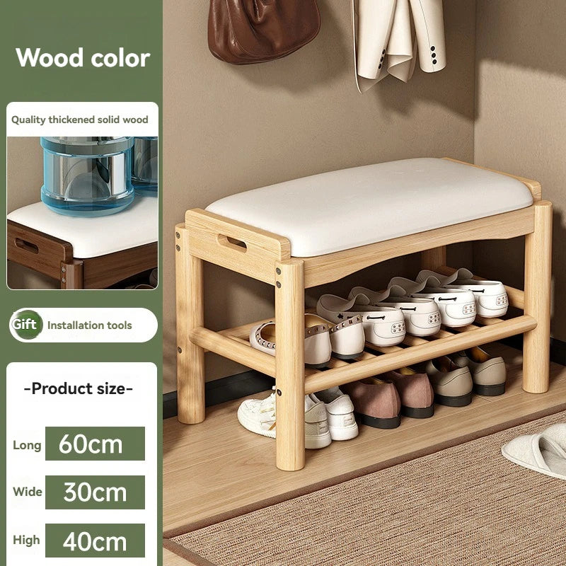 Shoe changing stool, home entrance shoe rack, can sit, in door shoe stool, solid wood shoe cabinet, living room entrance storage