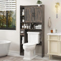 Vabches Bathroom Organizer Storage Wood Over The Toilet Storage Cabinet with Barn Doors&Toilet Paper Stand 67'' Tall Toilet Rack