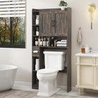 Vabches Bathroom Organizer Storage Wood Over The Toilet Storage Cabinet with Barn Doors&Toilet Paper Stand 67'' Tall Toilet Rack