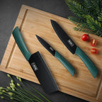 Kitchen knife set, including a small utility knife, chef's knife, and fruit knife with knife covers, for cutting meat, vegetable