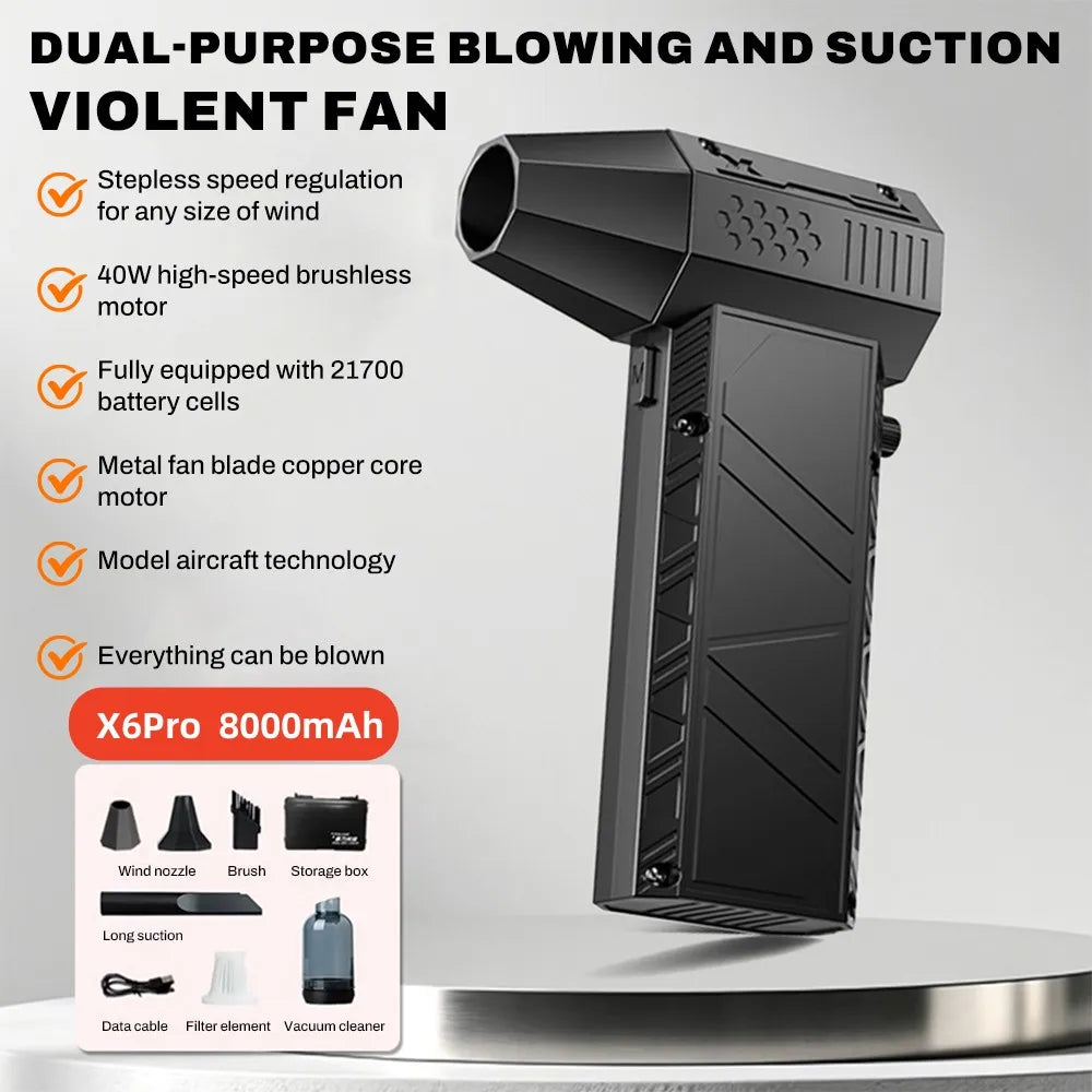 X6 Upgrade Violent Fan 400000RPM Powerful Air Blower Vacuum Dust Cleaner Type-C Charging Strong Winds Brushless Turbo Jet Blower