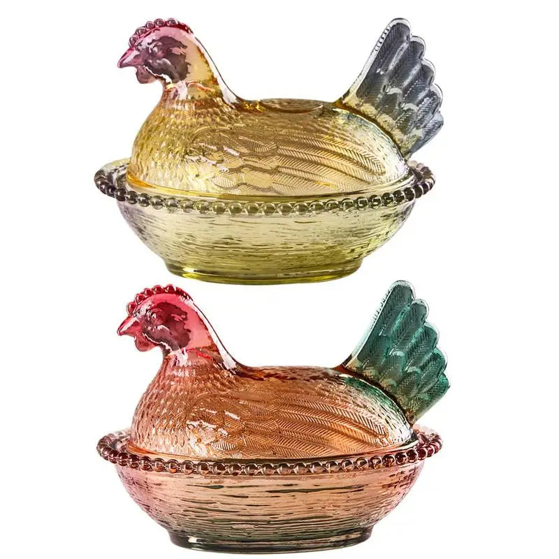 Glass Chicken Candy Dish Animal Shaped Glass Jar Farm Poultry Shape Food Container For Kitchen Living Room Dining Area