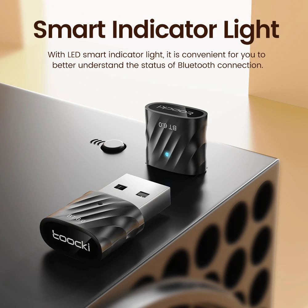 Toocki Bluetooth 6.0 USB Adapter Wireless Bluetooth Dongle Receiver Transmitter For PC Win 8.1 10 11 Phone Headset Speaker Mouse