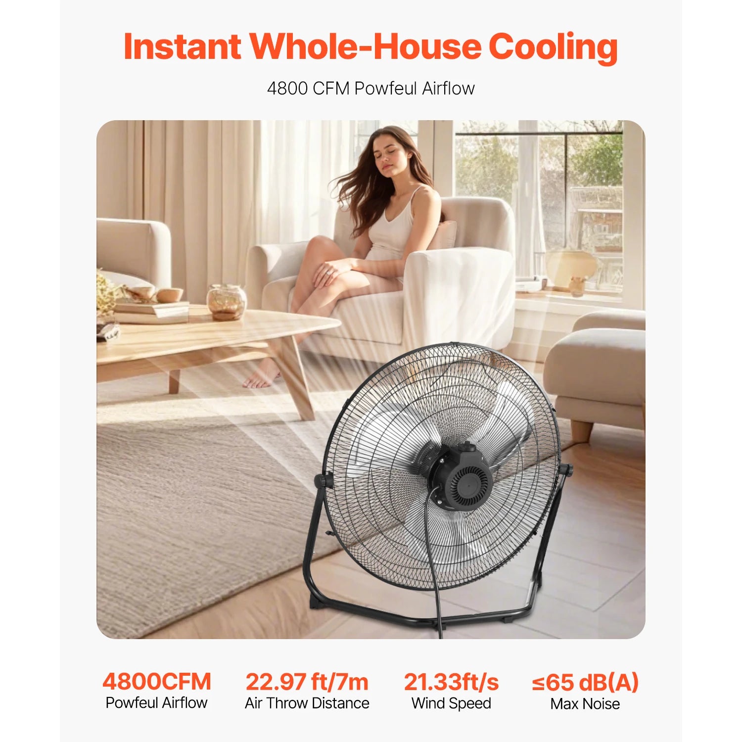 VEVOR Floor Fans 3 Speeds High Velocity Heavy Duty Industrial Fan 4800