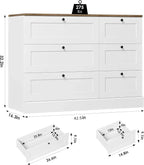 6 Drawer Dresser, White Dresser for Bedroom, Wood Chest of Drawers, Modern Farmhouse Drawer Chest, Wide Double Dresser