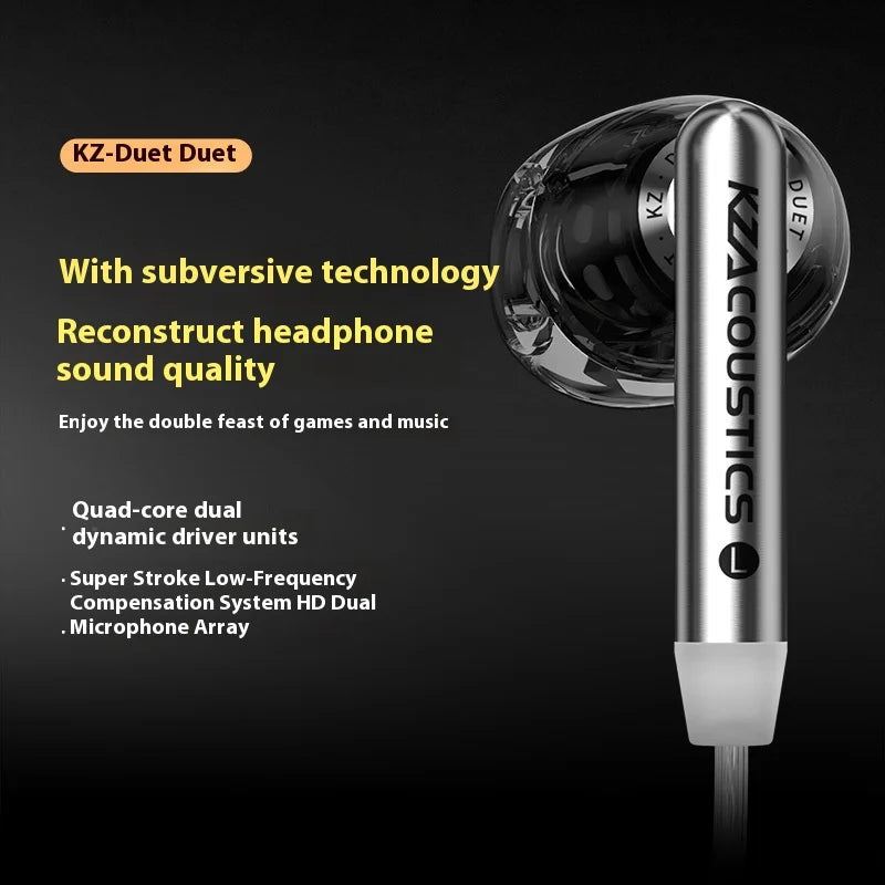 KZ Duet Wired HiFi Earphones With 2DD 2 Dynamic Driver semi-in Ear Music Monitor Ergonomics Headset Custom Gaming Earbud Gifts