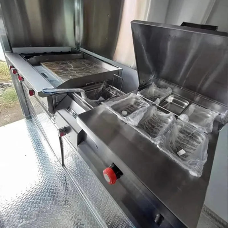 Custom Commercial Mobile Food Cart Trailer with  Kitchen Layout Stainless Steel Food Truck for Street Vending and Event Catering