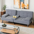 Modern Sofa Bed with Cupholders & Metal Legs