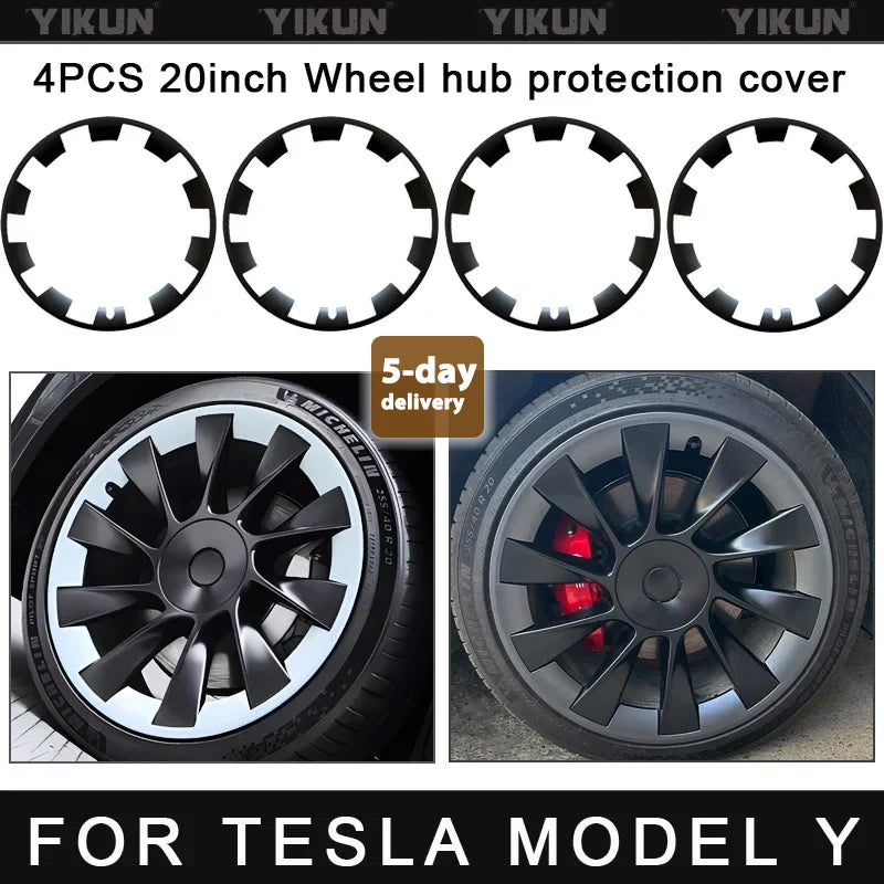 YIKUN For Tesla Model Y 20 Inch Rim Wheel Hub Protection Patch Protectors ABS Wheel Guard Covers Hubcap Accessories 2018-2024