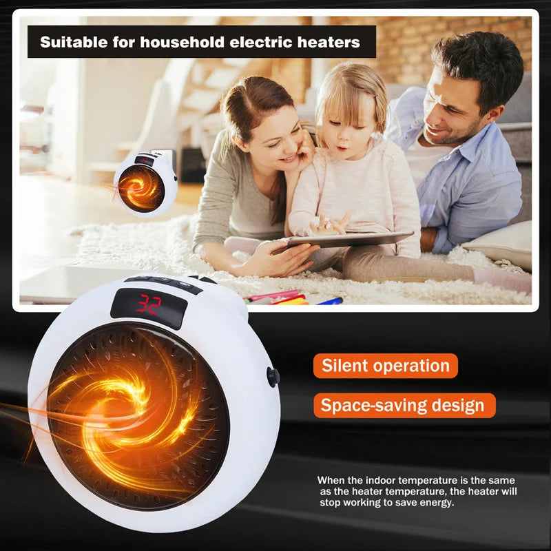 Electric Heater 900W Portable Plug In Wall Heater Room Heating Stove Remote Warmer Machine Home Office Warming Machine