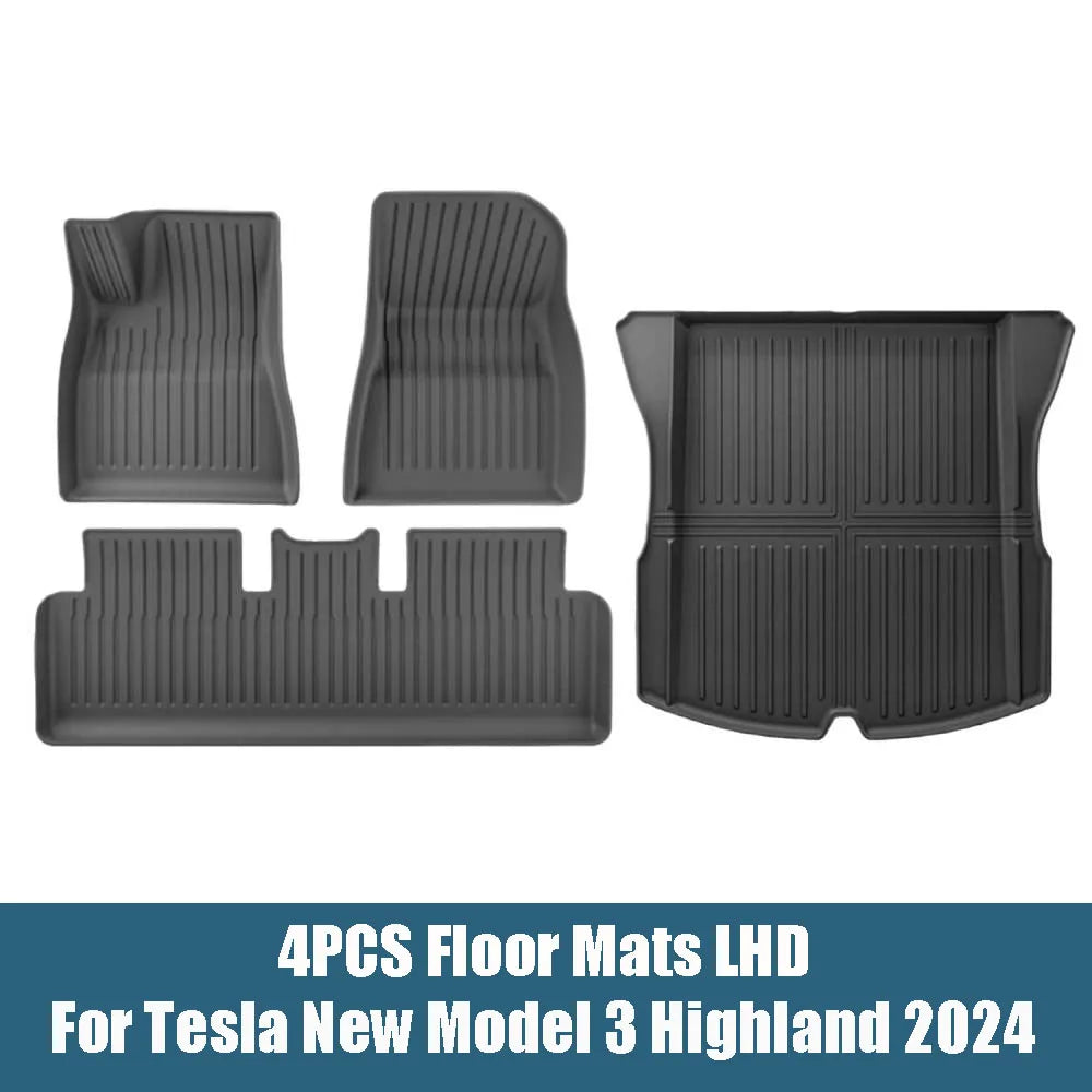 Floor Mats For Tesla Model 3 Highland 2025 All Weather Front Rear Cargo Liner Mat, Waterproof Anti-Slip Mats Accessories