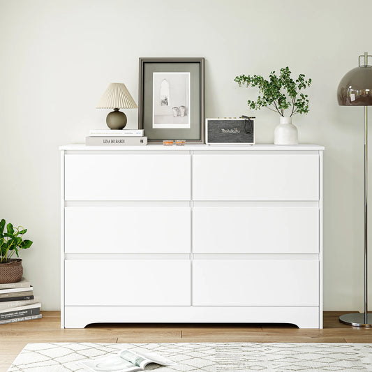 Getone White Chest of Drawers Bedroom Dresser, Bedroom Storage Cabinet with 6 Drawers Sideboard for Living Room 120x40x82cm